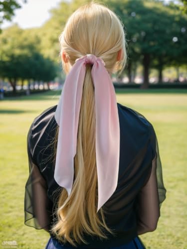 Pack of 2 Knotted Bow Hair Scrunchies Elastic Hair Scarf Black Hair Ties Bands Satin Hair Ribbon Scrunchy Red Ponytail Holder for Women and Girls (Light pink) - color: Light pink
