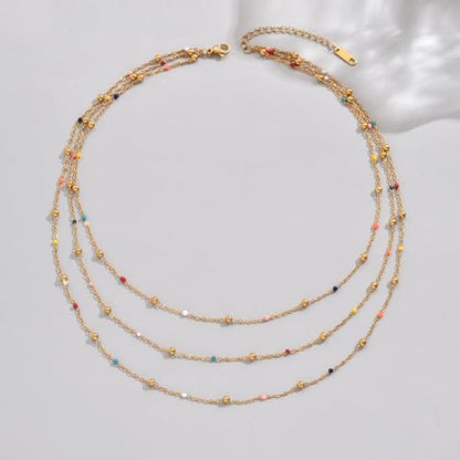 18K Gold Plated Layered Herringbone Necklaces for Women Dainty Layering Beaded Snake Chain Choker Moon Coin Pendant Necklace Trendy Stainless Steel Jewelry - color: Trible Multicolor Bead-Gold