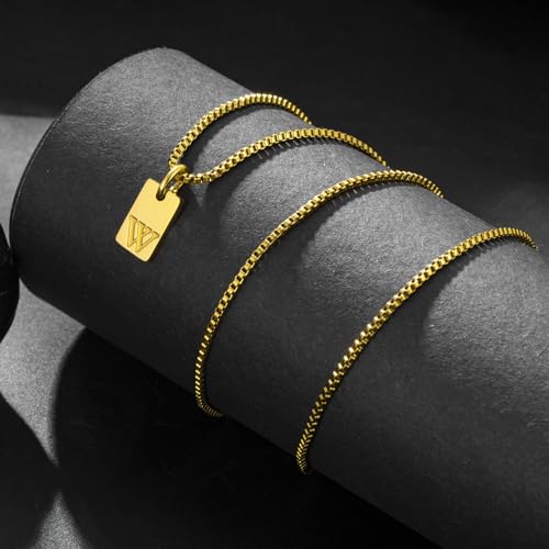 Gold Plated Square Initial Necklace Waterproof A-Z Letter Pendant on Thin Chain - Dainty, Stackable Jewelry for Women - color: Golden-D, size: F