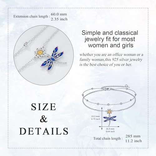 YAFEINI Anklet Bracelets for Women Girls Sterling Silver Hummingbird/Dragonfly/Butterfly Link Chain Anklets Jewelry Gifts - color: Layered dragonfly anklets