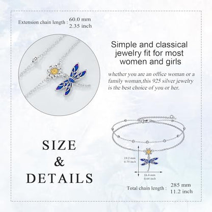 YAFEINI Anklet Bracelets for Women Girls Sterling Silver Hummingbird/Dragonfly/Butterfly Link Chain Anklets Jewelry Gifts - color: Layered dragonfly anklets