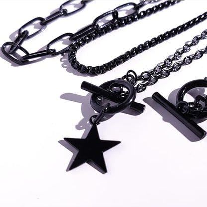 4 Pcs Black Necklace,Star Necklace Layered Necklaces for Women Goth Emo Jewelry Gothic Necklaces for Women - color: black star