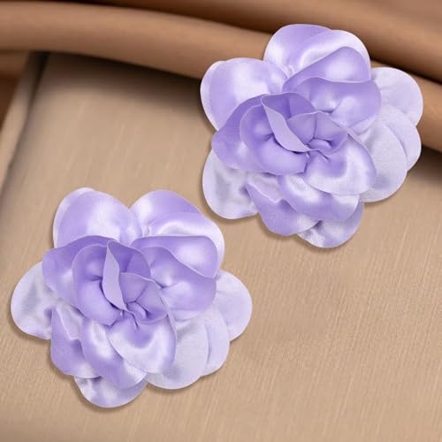 2Pack 6inch Extra Large Satin Brooches Lapel Pins Dainty Elegant Fabric Camellia Rose Flower Brooch Pin for Women Wedding Part Dance Clothes Accessories Jewelry - color: Light Purple
