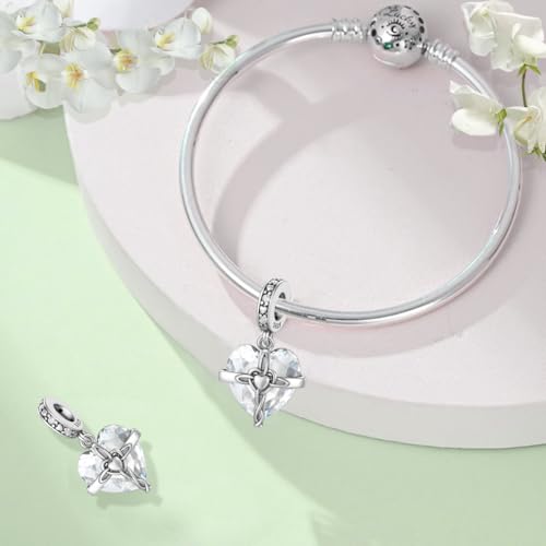Birthstone Charm, 925 Sterling Silve Heart Dangle Charms for Pandora Bracelets, Ladies Birthday Gift - style: D-April