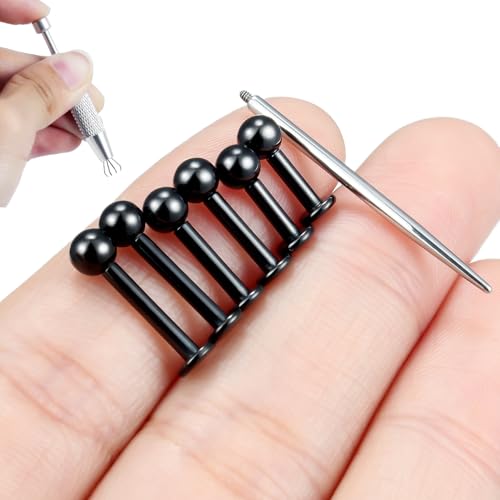 Internally Threaded Labret Studs 18G 16G 14G Surgical Steel Lip Piercing Jewelry with Claw Tool Monroe Snake Bite Jewelry Flat Back Barbell for Women Men Plus Piercing Ball Grabber Tool - color: black, size: 14g,ball end