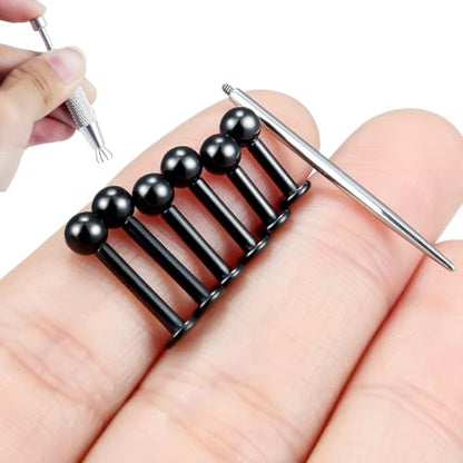 Internally Threaded Labret Studs 18G 16G 14G Surgical Steel Lip Piercing Jewelry with Claw Tool Monroe Snake Bite Jewelry Flat Back Barbell for Women Men Plus Piercing Ball Grabber Tool - color: black, size: 14g,ball end