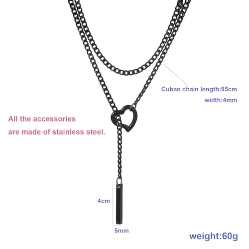 MIFYNN Slip Chain Necklace Stainless Steel Punk Rock Bar Pendant Choker Necklaces Adjustable Handmade Boho Long Lariat Necklace Statement Day Collar for Women - style: Long black heart bar
