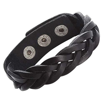 CCBFY Genuine Leather Bracelet Braided Sporty Wide Wristband Punk Jewelry for Men Women - color: 1 Piece - Black