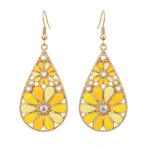 Colorful Green Teardrop Earrings for Women - Bohemian Style Enamel Dangle Earrings Lightweight Fashion Jewelry for Daily/Wedding/Party - color: Yellow