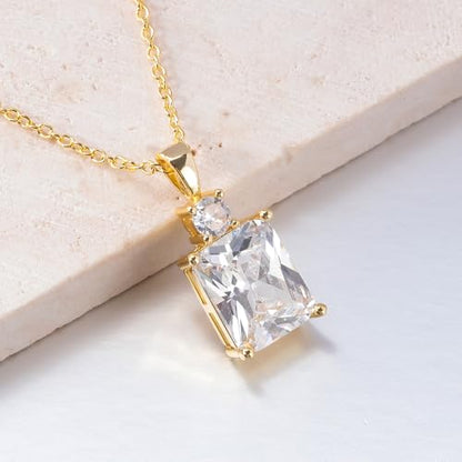 CiNily Rectangular Crystal Necklace for Women Trendy, Pendant Necklace with Chain 14K White Gold | Gold Plated Multicolor Birthstone Pendant Necklaces Boho Jewelry for Christmas Birthday Wedding - color: Gold-White cz