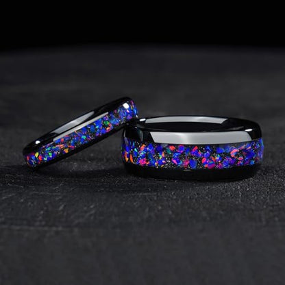 4mm 6mm 8mm Tungsten Rings With Various Inlay Materials Couples Matching Engagement Wedding Promise Matching Ring Set for Women Men - color: Purple Opal 4mm