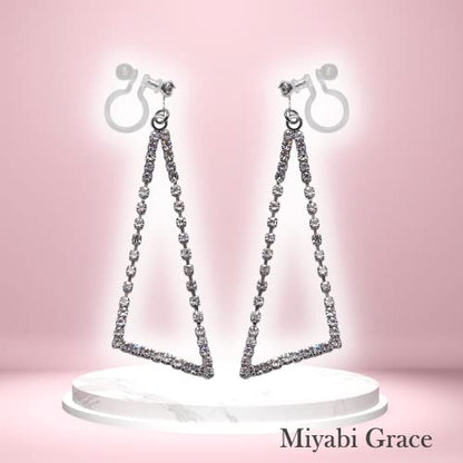 Dangle Silver Invisible Clip On Earrings for Women Not Pierced Gold Crystal Rhinestone Comfortable Hoop Fringe Long Chain Clip On Earrings - color: Triangle Silver