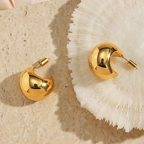 Chunky Gold Hoop Earrings for Women 14k Gold Plated Thick Triple Earrings | Hypoallergenic Trendy Chunky Gold Hoops Earrings,Dainty Jewelry Gifts for Women - style: Gold Hoop Earrings