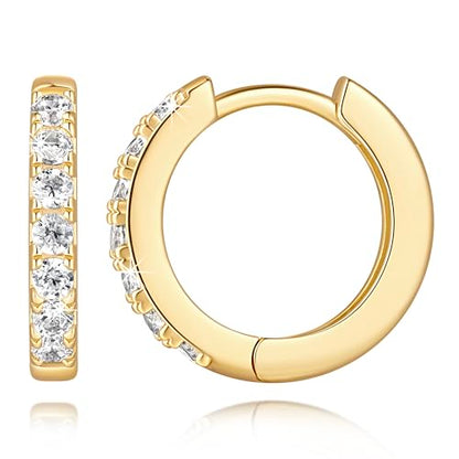 14K Gold Hoop Earrings Small Gold Huggie Hoop Earrings for Women | 14K Gold Earrings for Women CZ Gold Hoop Earrings Lightweight Hypoallergenic Gold Hoop Earrings for Women 12/14/16/20/25/30mm - size: 14mm
