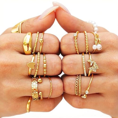 Golden Silvery Knuckle Rings Set for Women, Stackable Rings Bohemian Crystal Hollow Carved Flowers Joint Finger Rings Pack Fashion Jewelry Gifts for Birthday - color: Golden 48PCS