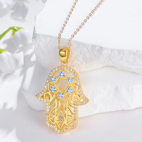 Hamsa Necklace 925 Sterling Silver Evil Eye/Lotus Flower/Star of David/Chai/Yin Yang Hamsa Hand Pendant Jewelry Hand of Fatima Gifts for Women - style: Star of David-Gold