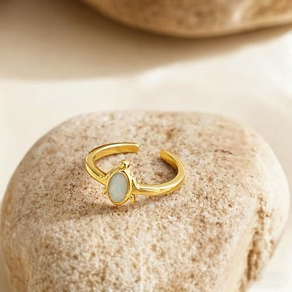 CHIC & ARTSY Women Toe Ring 925 Sterling Silver Animals Toe Ring Dainty Created Opal Toe Ring Adjustable Single Toe Ring for Women Beach Jewelry - color: L-Turtle/18k gold plated