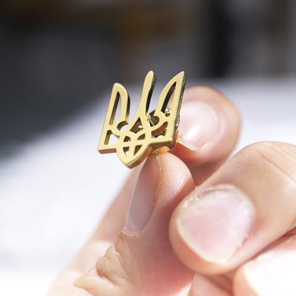 Fashionable Ukrainian national emblem cufflinks, men's stainless steel Ukrainian symbol cufflinks, French shirt cuff link brooch - color: Brooch -gold