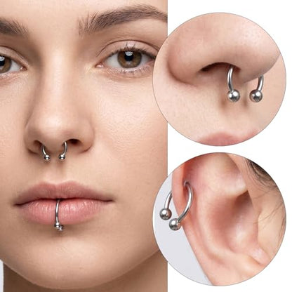Yolev 12pcs Septum Piercing Jewelry 16g Septum Ring Silver Small Horseshoe Nose Ring Surgical Steel Cartilage Earring Hoop Eyebrow Helix Tragus 6-16mm