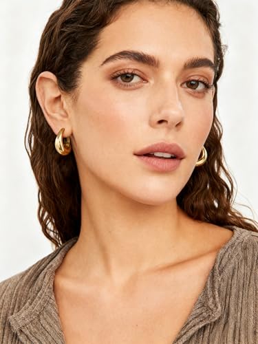 Rhinelife Gold Hoop Earrings for Women, 18K Real Gold PVD Coating Hypoallergenic Earrings, Lightweight Durable Waterproof Jewelry Gift for Her