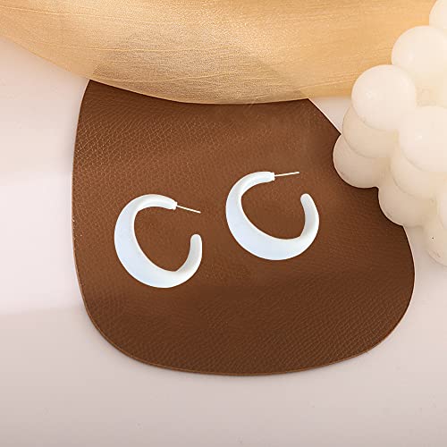 Acrylic Resin Earrings 70s 80s Colorful Hoop Earrings C Shape Trendy Chunky Cute Candy Earrings Jewelry for Women - color: White