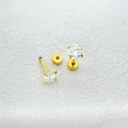 Titanium Moissanite Diamond Stud Earrings G23 Implant Grade Screw Flat Back Earring Hypoallergenic Pure Titanium Tragus Labret Cartilage Helix F136 Piercing Jewelry for Women Men - color: Gold, size: 3mm(0.1ct*2)