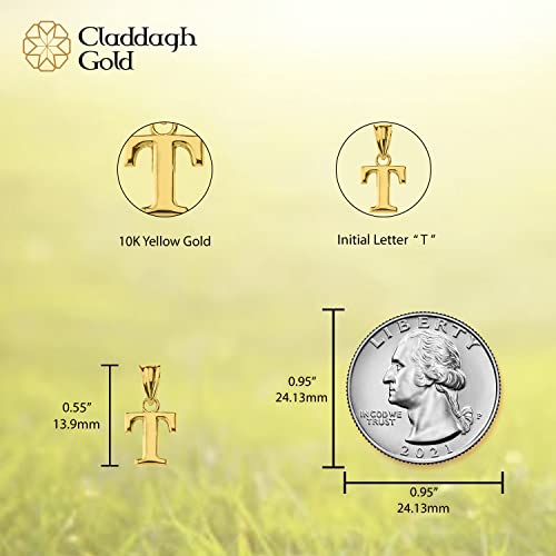 10K Yellow Gold Fine Mini Dangling Initial A-Z Charm 1/2" Pendant - Choice of Initial Letter - style: Letter T Initial Charm