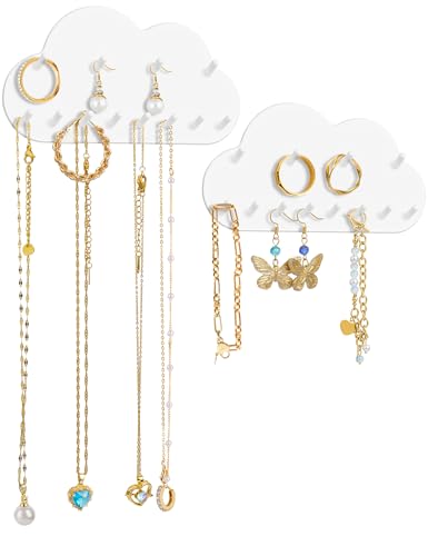 NiHome 2-Pack Cloud Shape Wall-Mounted Hanging Jewelry Organizers for Necklaces, Bracelets, Earrings, Hair Ties, No-Drill Space-Saving Racks for Bathroom, Bedroom, Vanity, Closet, Door, Mirror (White) - color: 2 PCS-White Cloud
