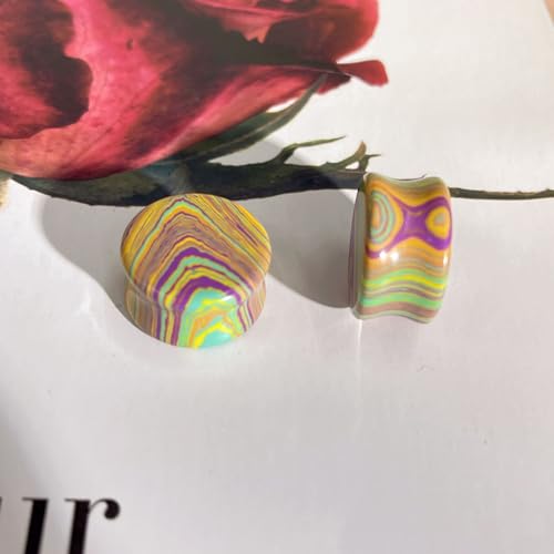 Rainbow Stone Double Flare Ear Plugs Tunnels Natural Organic Stones Expander Ears Piercing Stretcher Gauge Plug for Women Men Fashion Body Jewelry - color: 16mm(5/8")