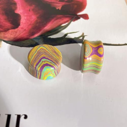 Rainbow Stone Double Flare Ear Plugs Tunnels Natural Organic Stones Expander Ears Piercing Stretcher Gauge Plug for Women Men Fashion Body Jewelry - color: 16mm(5/8")