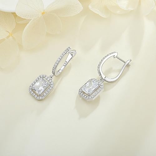 Women's Solitaire Dangle Drop Earrings 925 Sterling Silver Pure Square Huggie Earrings Hoop Dangle Drop Earrings Jewelry Gift - color: 04-diamond-Apr