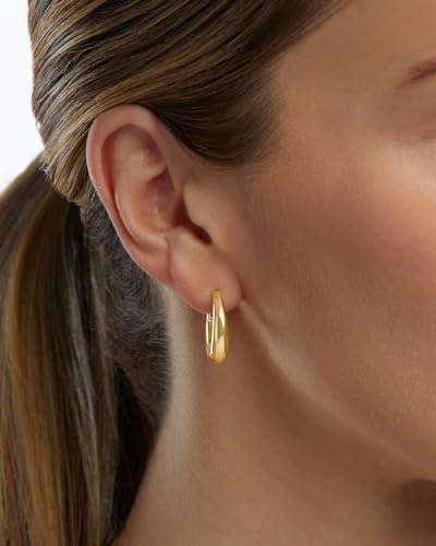 Milla Small Silver Hoop Earrings and Chunky Gold Hoops for Women | Small Chunky Silver Hoops and Thick Gold Hoop Earrings for Women. Available in 14K Gold and Silver Plated Finish - color: Gold - 20 mm Small