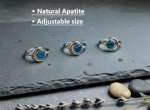 Sun and Moon Ring, Adjustable Natural Stone Rings for Women & Men, Boho Celestial Jewelry for Daily Wear - color: Apatite