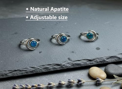 Sun and Moon Ring, Adjustable Natural Stone Rings for Women & Men, Boho Celestial Jewelry for Daily Wear - color: Apatite