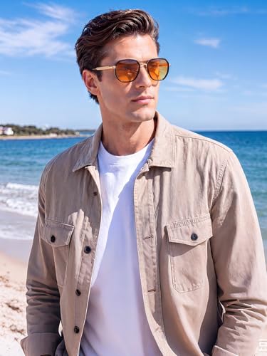 kimorn Women's Square Aviator Sunglasses, Polarized UV400 Pretecion | Retro Frame Shades, Small-Medium Fit, Driving, Beach, Daily Wear - color: Gold+black+yellow