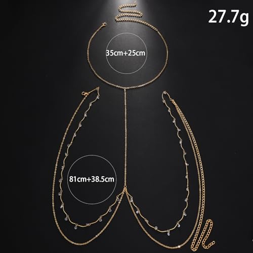 Sexy Rhinestone Bra Chain Chest Bracket Bikini Nightclub Crystal Rave Body Chain For Women Body Jewelry - color: GOLD2