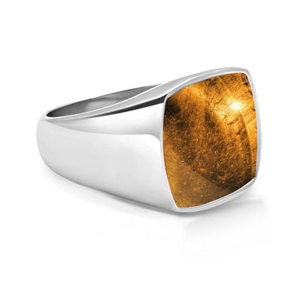 Square Cut Tiger Eye/Black Onyx/Turquoise/Lapis/Moss Agate Rings for Men 925 Sterling Silver 10K 14K 18K Gold Signet Rings for Men - style: Tiger Eye