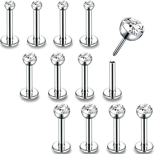 PunkTracker 16g/18g/20g Threadless Lip Rings Tragus Earrings Surgical Steel | Helix Conch Cartilage Earrings Monroe Piercing Jewelry for Women Men Labret Studs - color: 16G, Silver, Round CZ, 10mm Length
