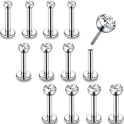 PunkTracker 16g/18g/20g Threadless Lip Rings Tragus Earrings Surgical Steel | Helix Conch Cartilage Earrings Monroe Piercing Jewelry for Women Men Labret Studs - color: 16G, Silver, Round CZ, 10mm Length