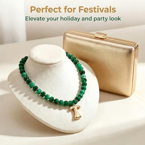 Initial Beaded Necklaces for Women,14K Gold Plated Bubble Letter Pendant Jewelry Gifts - color: acrylic neccklace-t