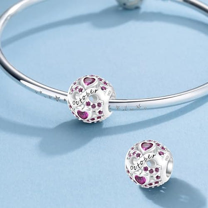 MICOO 925 Sterling Silver Jan-Dec Birthstone Charms For Bracelets and Necklaces, Original DIY Bead Charms With Cubic Zirconias Jewelry Birthday Gifts For Women. - color: 91-10Oct Birthstone charm