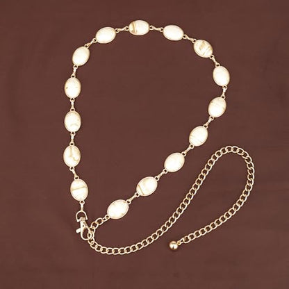 ILuvatar Green Glass Diamond Chain Belt - Metal Women's Western Style Dress Belt - color: Gold-cream