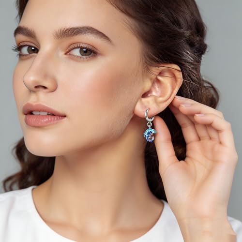 925 Sterling Silver Dangle Whale Shark Butterfly Bow Earrings for Women | Hypoallergenic Huggie Hoop Drop Cross Earrings for Sensitive Ears, Cubic Zirconia Statement Trendy Jewelry Birthday Gifts - color: Glazed Gecko Earring
