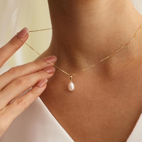 Plenky Pearl Necklaces for Women-14k Gold Plated Layered-Single Pearl Necklace Simple Pearl Choker Necklaces for Women Trendy Cute Gold Necklace Jewelry for Women Gifts - style: Pearls Drop Necklace