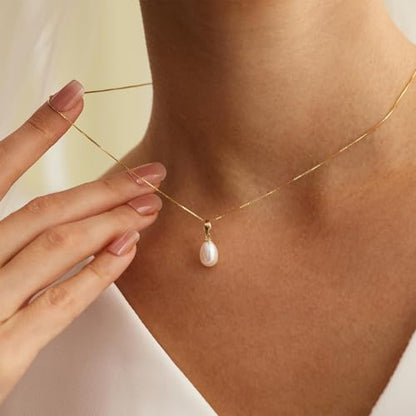 Plenky Pearl Necklaces for Women-14k Gold Plated Layered-Single Pearl Necklace Simple Pearl Choker Necklaces for Women Trendy Cute Gold Necklace Jewelry for Women Gifts - style: Pearls Drop Necklace