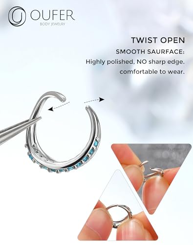 OUFER Nose Rings Silver, 20G Double Hoop 8MM Nose Rings, Seamless Stainless Steel Rook Daith Piercing Jewelry for Women & Men - style: Style2-Pink
