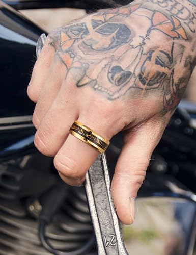 King Will Mens Galaxy Tungsten Wedding Band | 6mm/8mm, Beveled Edge, Comfort Fit, Durable, Sandstone Opal Inlay Polished, Everyday Wear - color: Black&Gold&White