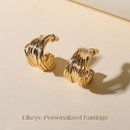 Golden Hoop Earrings For Women The Twisted Close-Fitting Hoop Shape Is Crafted With Gold-Plated Material And S925 Silver Pins Light Luxury Elegant Unique And Minimalist Style - color: GEE4010-Gold