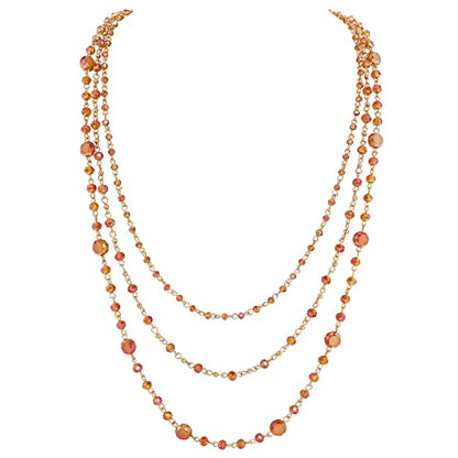 Firstmeet Long Chain Multi Layer Fashion Glass Beads Handmade Necklace for Women - color: Mock Orange