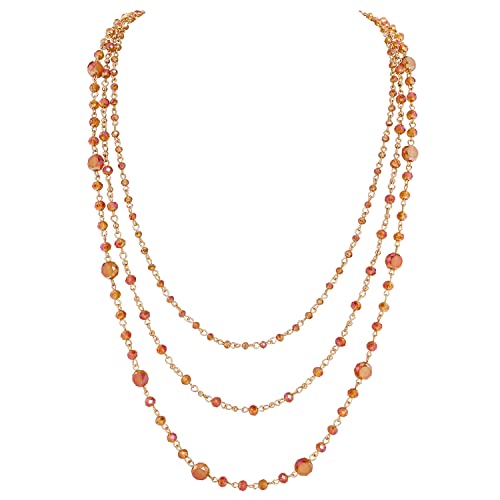Firstmeet Long Chain Multi Layer Fashion Glass Beads Handmade Necklace for Women - color: Mock Orange